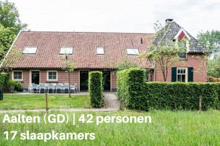 Groepsaccommodatie voor 42 personen met 17 slaapkamers in Aalten, provincie Gelderland