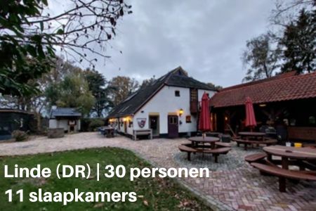 Groepsaccommodatie voor 30 personen met 11 slaapkamers in Linde, Drenthe